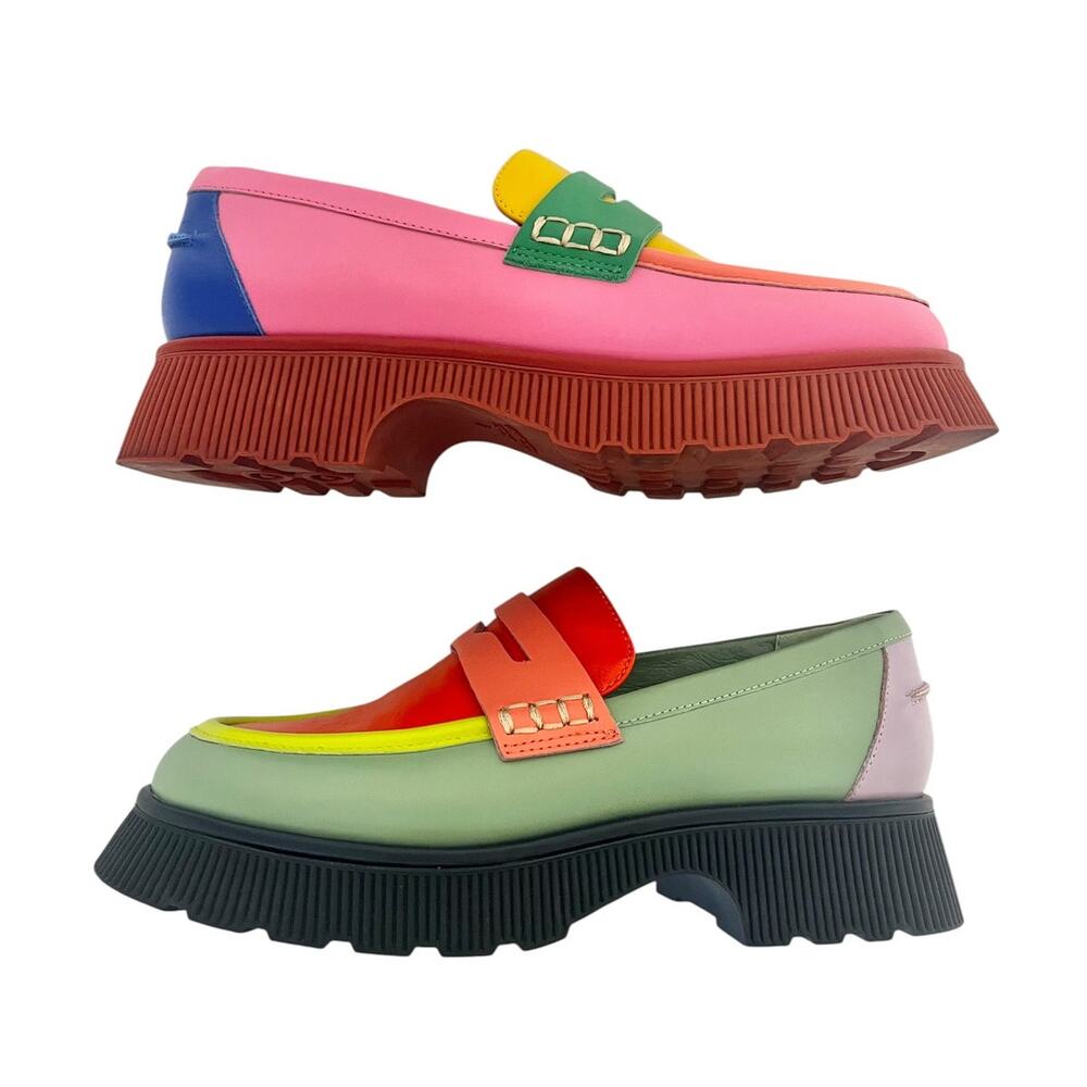 Charlotte Stone Adam Solimar Mismatched Colorblock Lug Sole Penny Loafer Size 7 - Picture 8 of 10